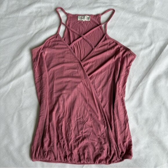 Pink Rose Dark Pink Soft Tank Top Blouse Racerback with Crisscross Detail - Picture 1 of 4